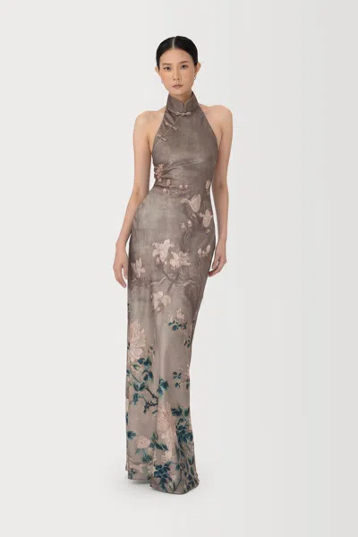 Sau Lee Gillian Satin Maxi Dress In Brown