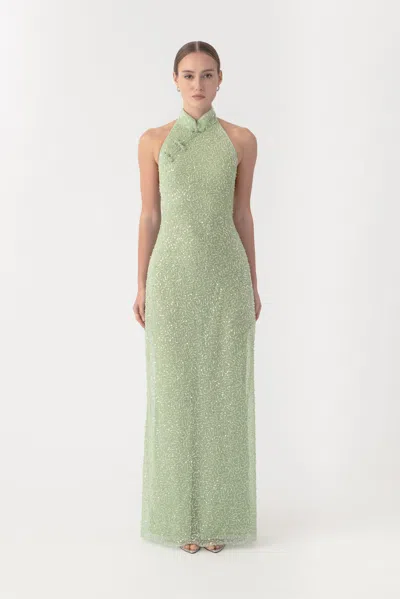 Sau Lee Grace Beaded Dress In Green
