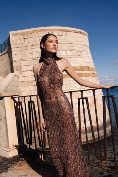 Sau Lee Gracie Sequin Dress In Brown