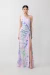 Sau Lee Gwendolyn One-shoulder Dress In Lavender Multi