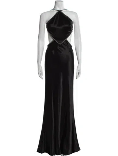 Pre-owned Sau Lee Halterneck Long Dress In Black