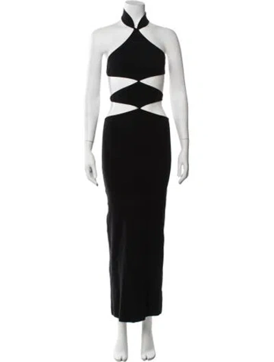Pre-owned Sau Lee Halterneck Long Dress In Black