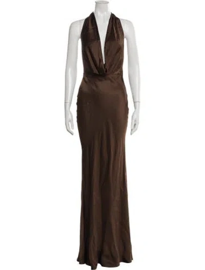 Pre-owned Sau Lee Halterneck Long Dress In Orange