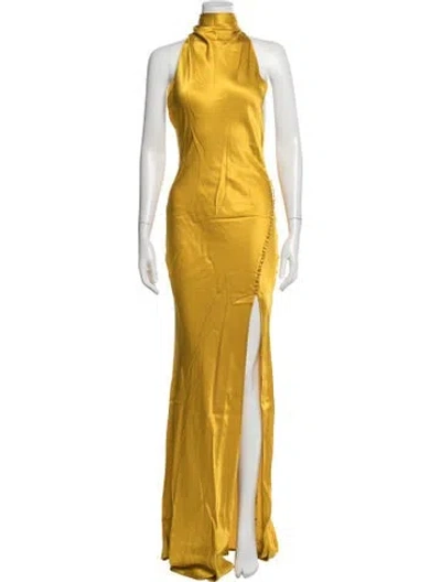 Pre-owned Sau Lee Halterneck Long Dress In Yellow
