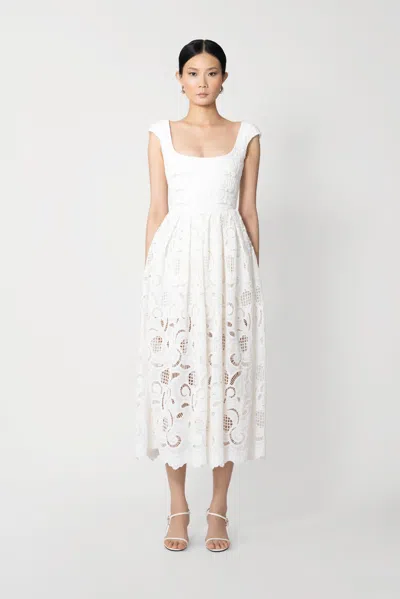 Sau Lee Holland Embroidered Lace Dress In White