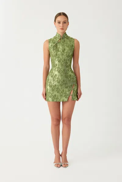 Sau Lee Ines Brocade Mini Dress In Green