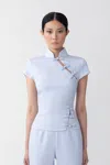 Sau Lee Iris Crepe Top In Pastel Blue