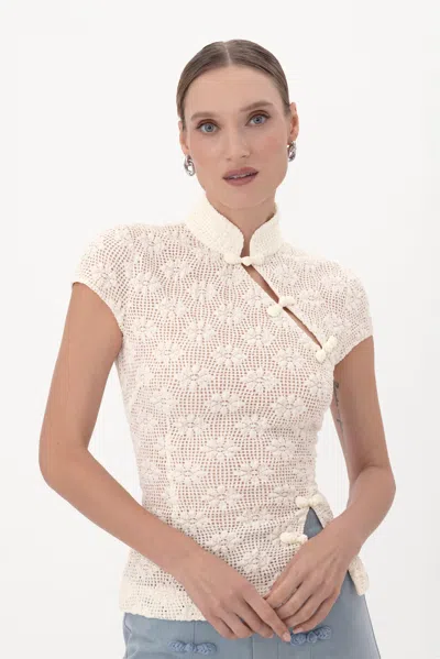 Sau Lee Iris Crochet Top In White