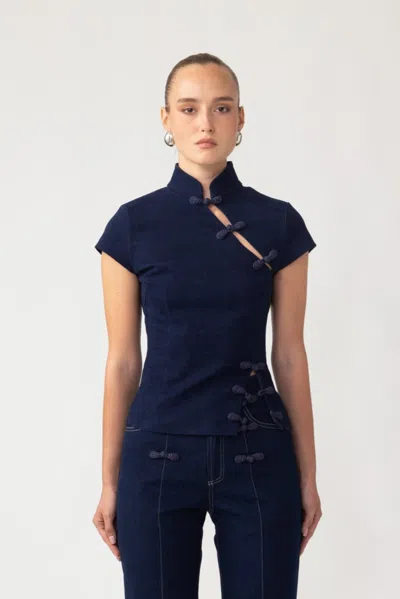Sau Lee Iris Denim Top In Blue