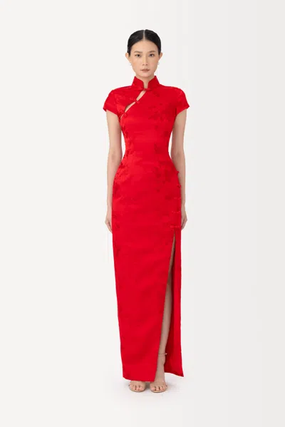 Sau Lee Isabella Embroidered Gown In Red