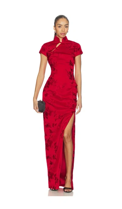 Sau Lee Isabella Embroidered Gown In Red
