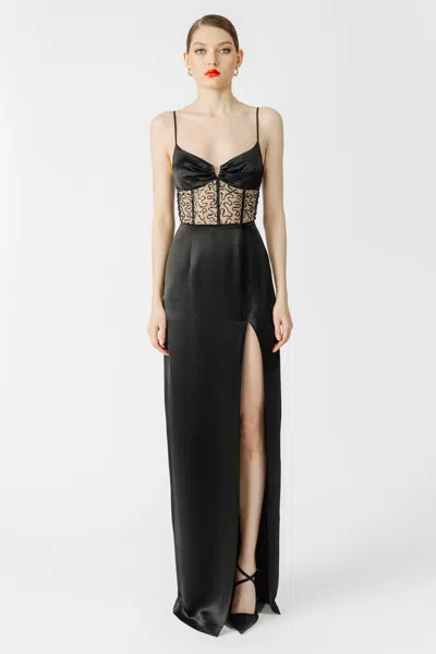 Sau Lee Isobel Satin Gown In Black