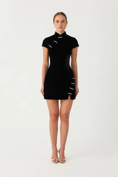 Sau Lee Ivy Velvet Mini Dress In Black
