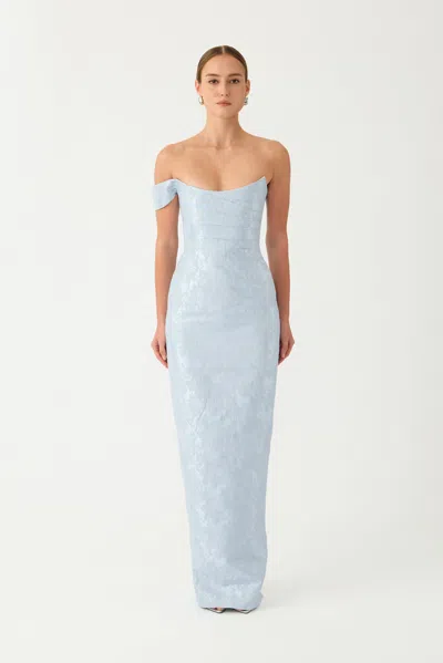 Sau Lee Jackson Brocade Gown In Blue