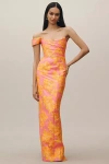Sau Lee Jackson Jacquard Asymmetric Gown In Pink
