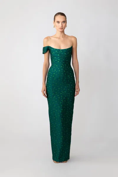 Sau Lee Jackson Jacquard Gown In Green