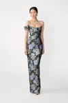 Sau Lee Jackson Asymmetric Jacquard Column Maxi Dress In Multi