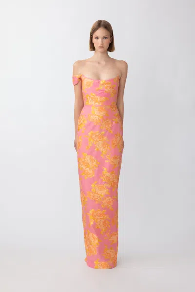 Sau Lee Jackson Jacquard Gown In Pink Multi