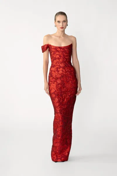 Sau Lee Jackson Jacquard Gown In Red