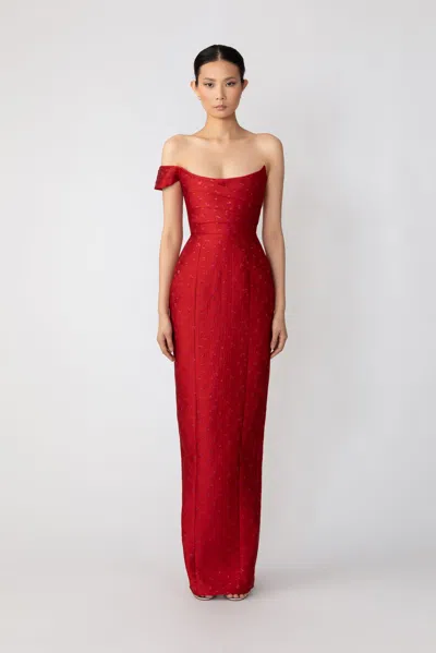 Sau Lee Jackson Jacquard Gown In Red
