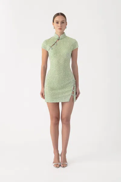 Sau Lee Jada Beaded Mini Dress In Green