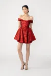 Sau Lee Jem Brocade Mini Dress In Red