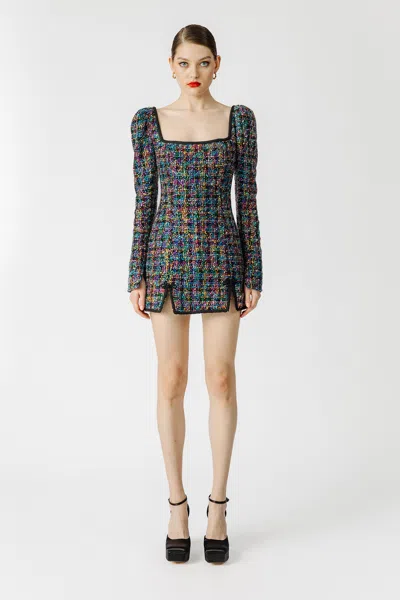 Sau Lee Jenna Tweed Mini Dress In Black Multi