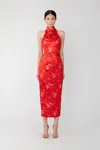 Sau Lee Jill Chinese Jacquard Pencil Dress In Red