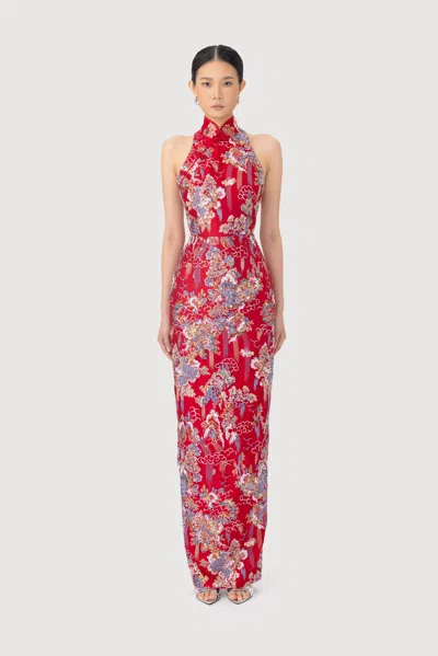 Sau Lee Jillian Embroidered Gown In Red