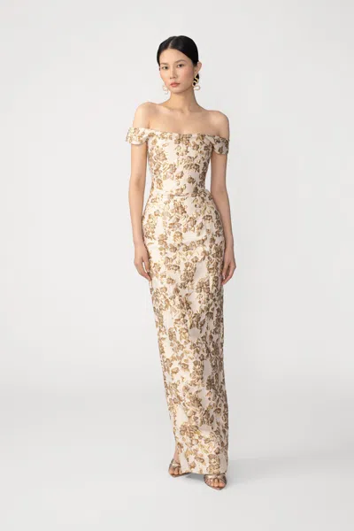 Sau Lee Joanna Jacquard Gown In Gold