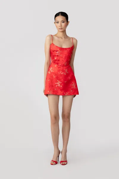 Sau Lee Joey Jacquard Mini Dress In Red