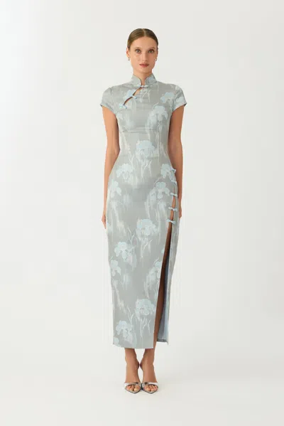 Sau Lee Josephine Jacquard Dress In Blue