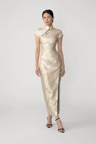 Sau Lee Josephine Jacquard Dress In Neutral