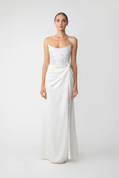 Sau Lee Julia Jacquard Gown In White