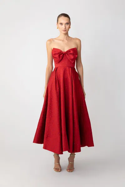 Sau Lee Juliette Jacquard Strapless Dress In Red