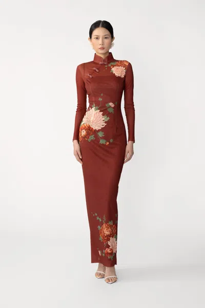 Sau Lee Kaia Mesh Maxi Dress In Brown