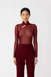 Sau Lee Kaye Mesh Bodysuit In Bordeaux