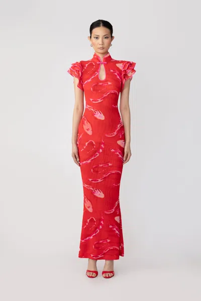 Sau Lee Keilani Mesh Dress In Red Multi