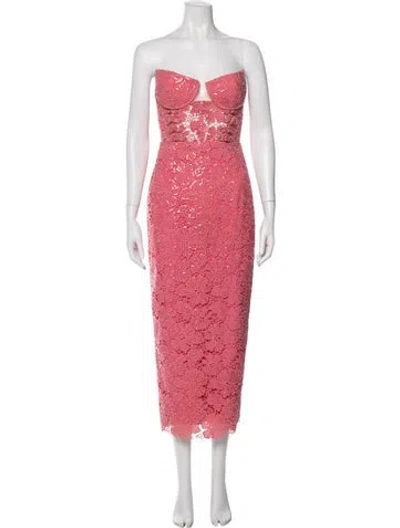 Pre-owned Sau Lee Lace Pattern Midi Length Dress In Pink