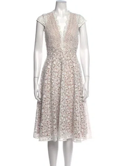 Pre-owned Sau Lee Lace Pattern Midi Length Dress In White