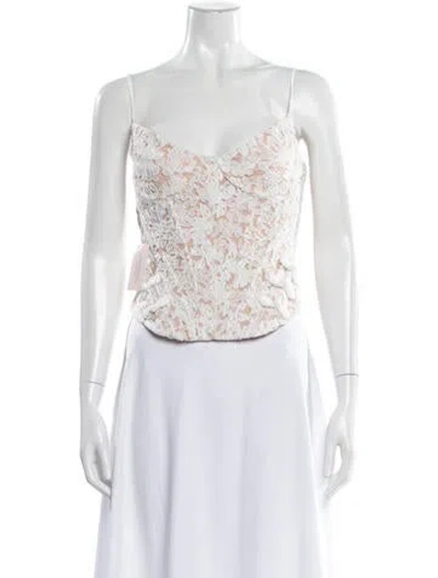 Pre-owned Sau Lee Lace Pattern Square Neckline Top In White