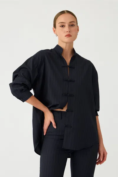 Sau Lee Leo Pinstripe Shirt In Navy