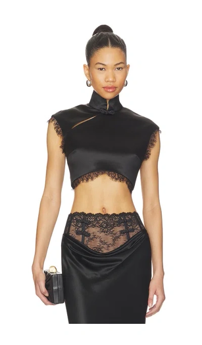 Sau Lee Lila Satin Top In Black