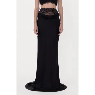 Sau Lee Lila Satin Trumpet Maxi Skirt In Black
