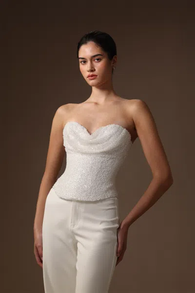 Sau Lee Lin Beaded Corset Top In White