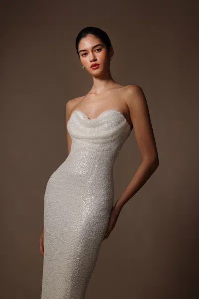 Sau Lee Linda Beaded Gown In White