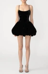 Sau Lee Miley Bubble Hem Velvet Minidress In Black