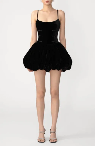 Sau Lee Miley Bubble Hem Velvet Minidress In Black
