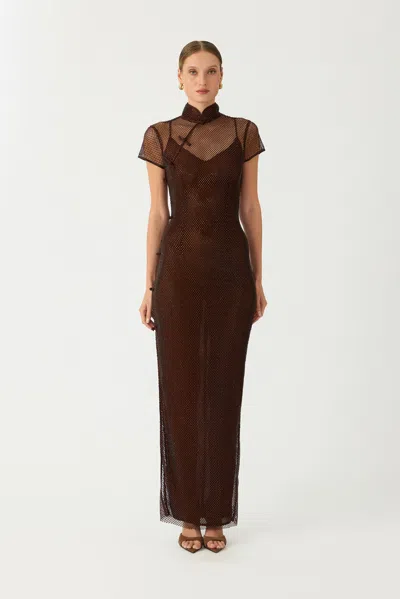 Sau Lee Ming Crystal Dress In Dark Brown