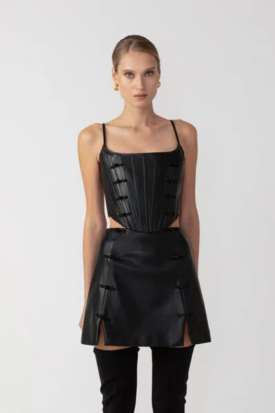 Sau Lee Nadia Faux Leather Corset Top In Black